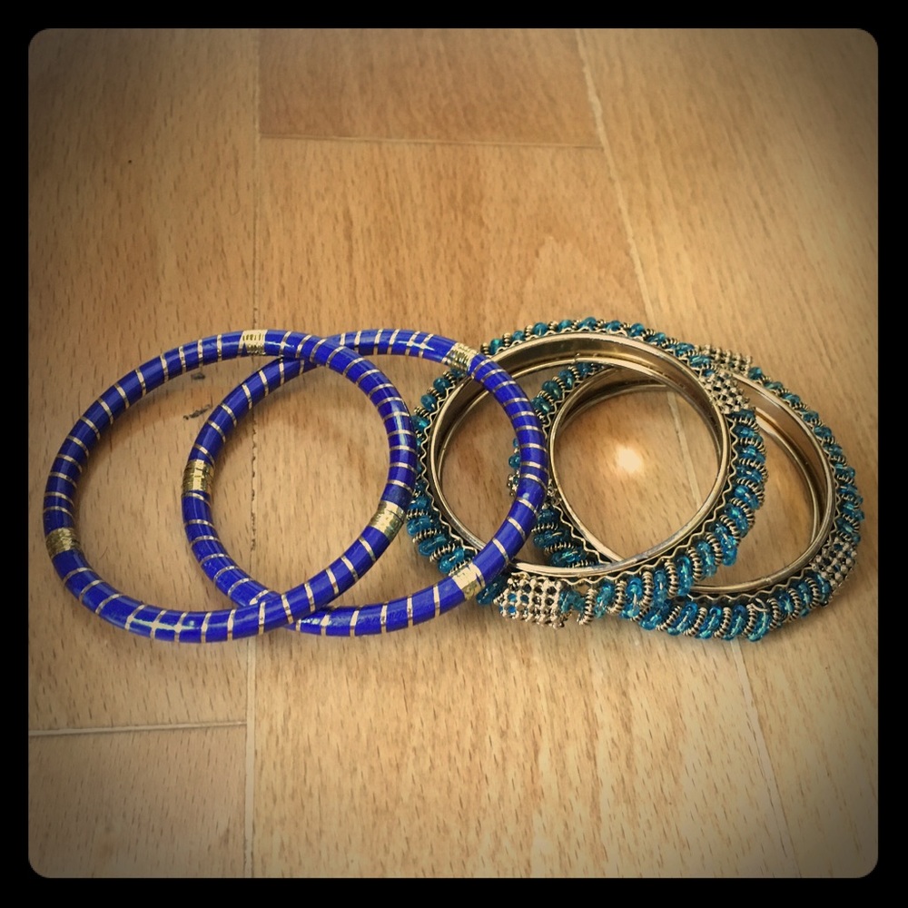 FREE with any purchase over $10 - Gorgeous blue & gold bangles - 4 bangles
